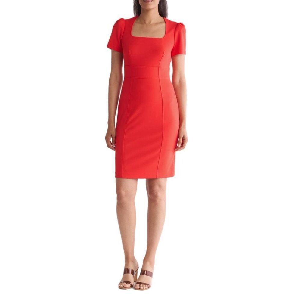 NWT Calvin Klein square neck sheath dress In tango red Size 6